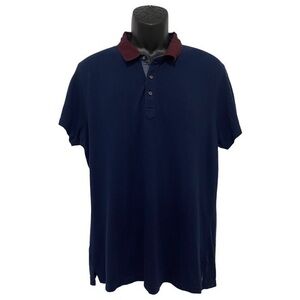 Saks Fifth Avenue Trim Fit Navy Blue 3 Button Short Sleeve Polo Shirt Size XXL